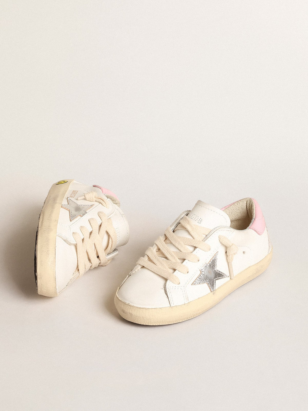 Super-Star Young with silver leather star and pink heel tab| Golden Goose
