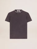 Women's anthracite gray T-shirt with crystals| Golden Goose