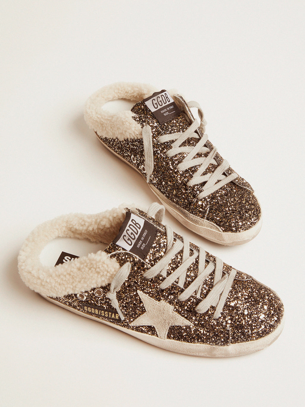 Women's Super-Star Sabot with glitter and shearling interior| Golden Goose