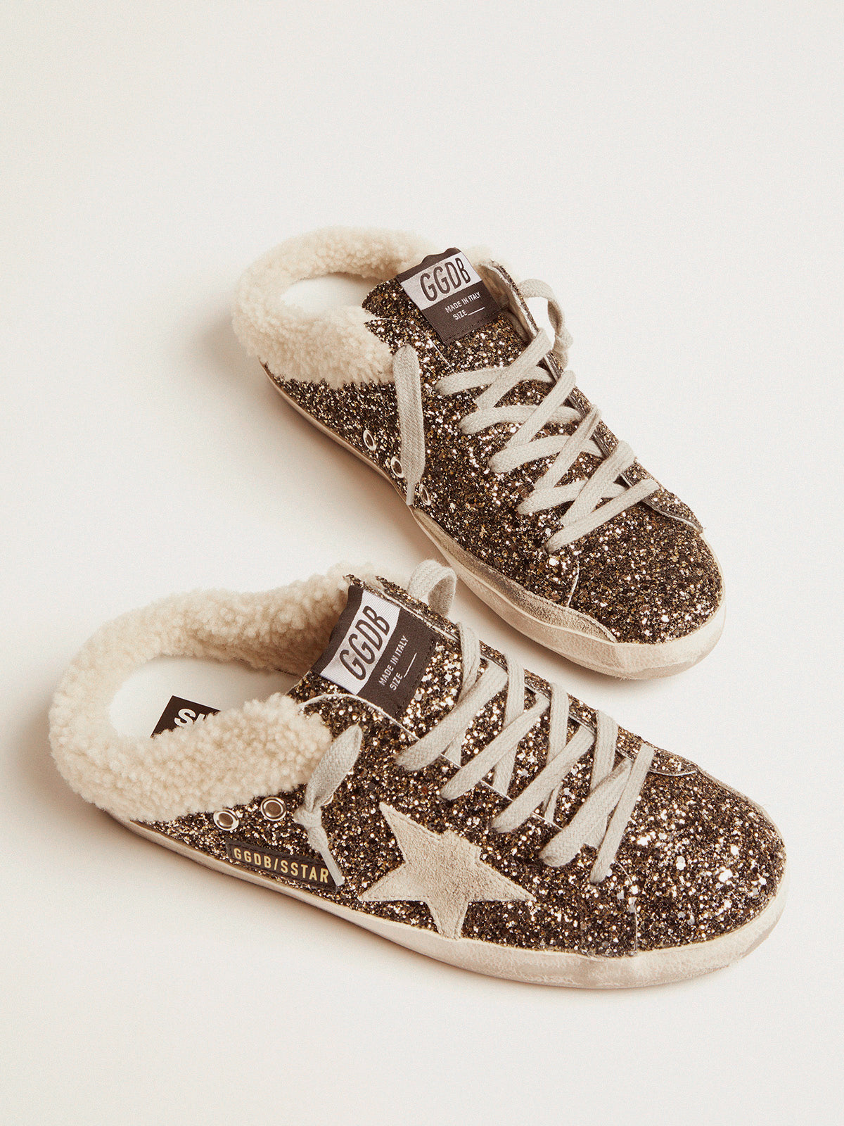 Women's Super-Star Sabot with glitter and shearling interior| Golden Goose