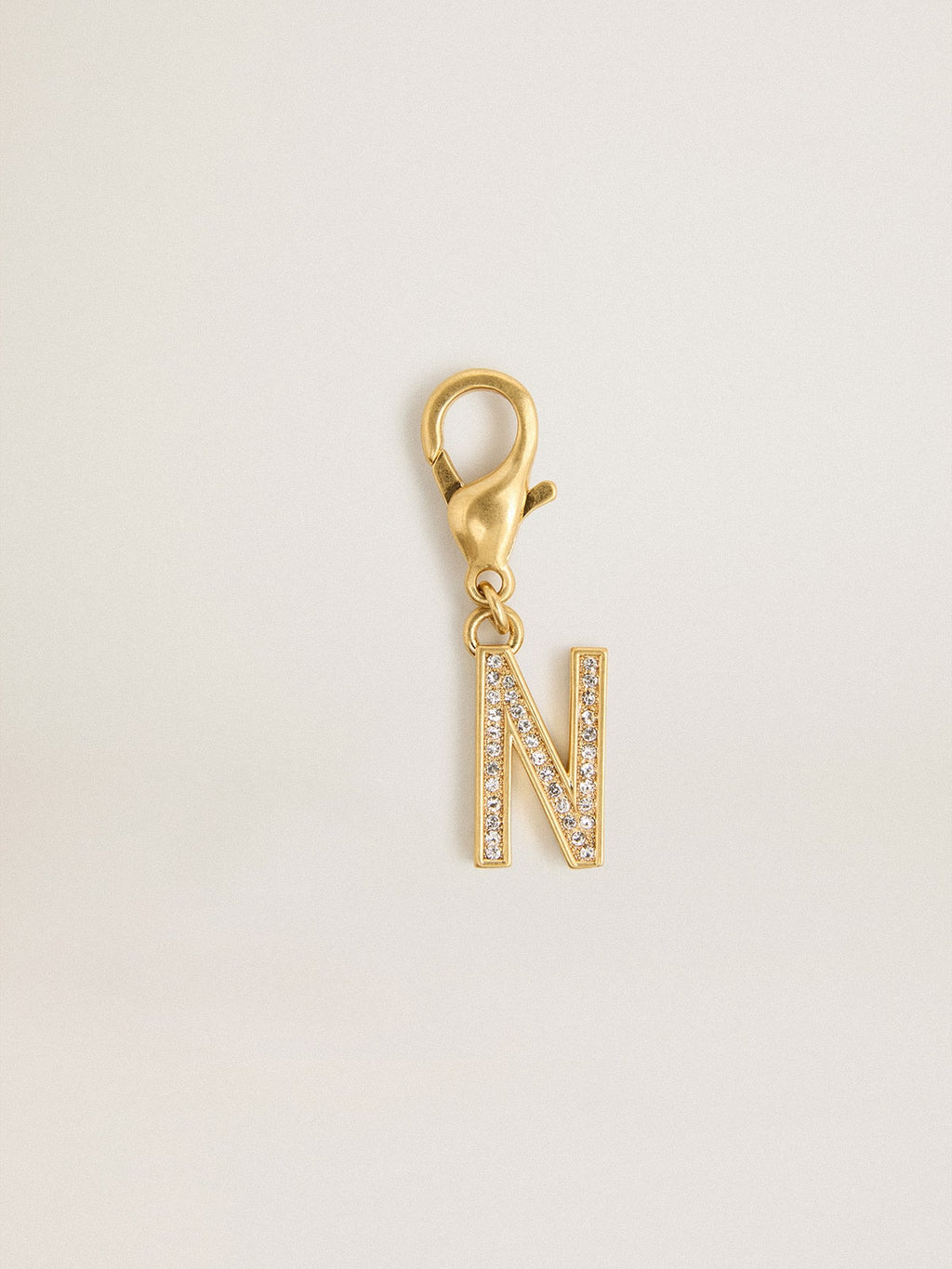 Letter N charm in gold-colored brass with crystals| Golden Goose