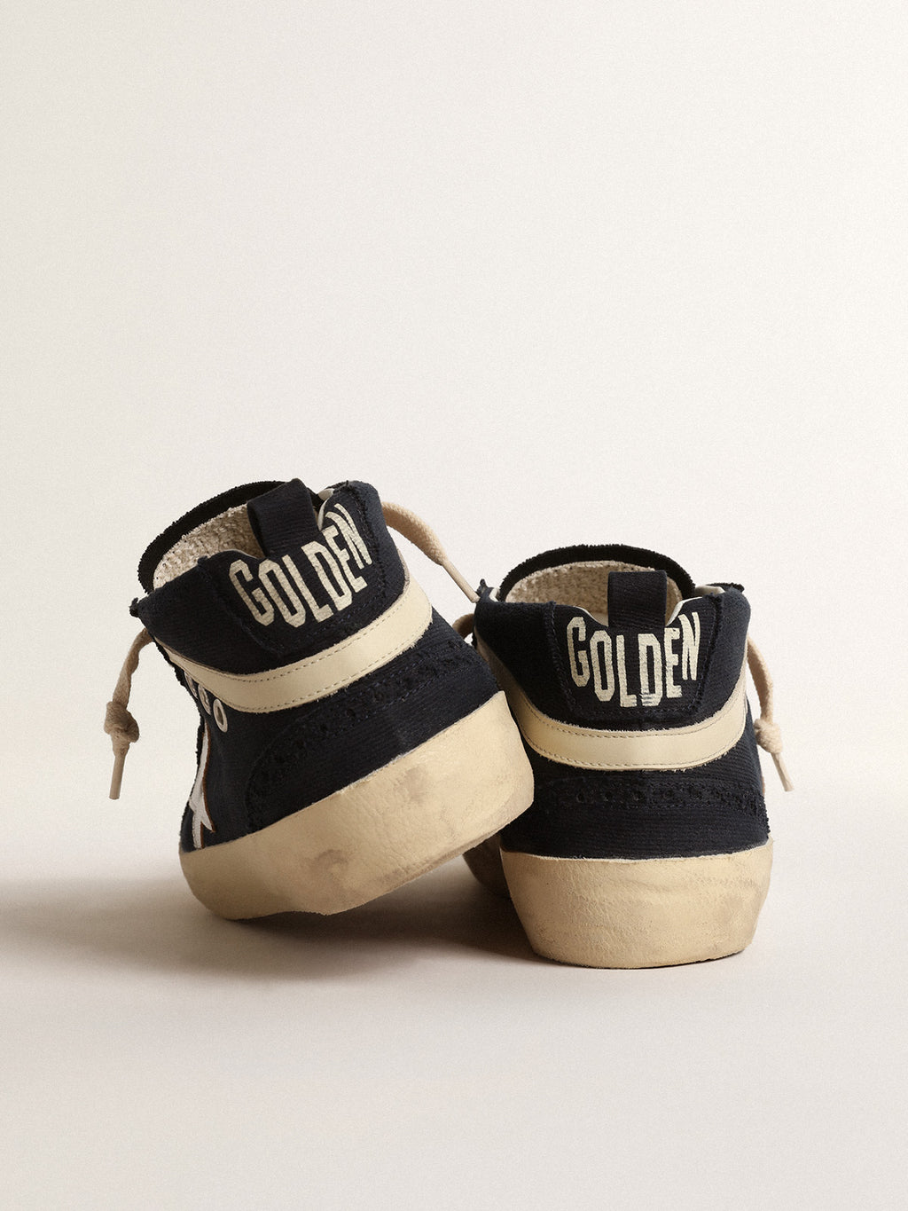 Mid Star in blue cotton with silver star and leather flash| Golden Goose