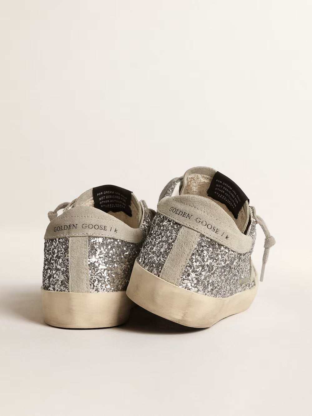 Women's Super-Star in silver glitter with ice-gray suede star| Golden Goose