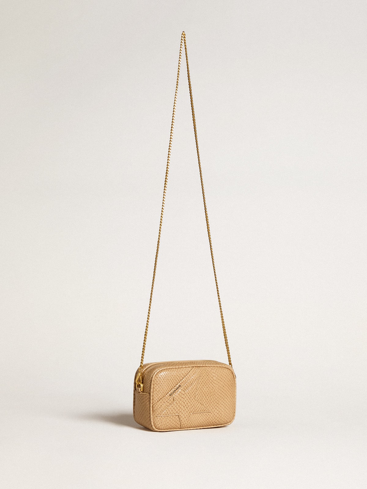 Mini Star Bag in beige snake-print leather| Golden Goose