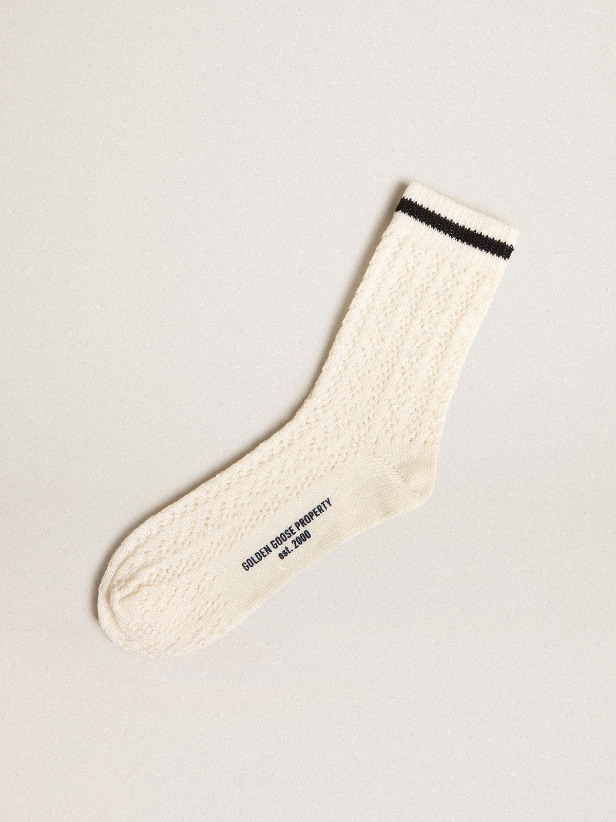 Long ribbed socks in vintage white with black stripe| Golden Goose