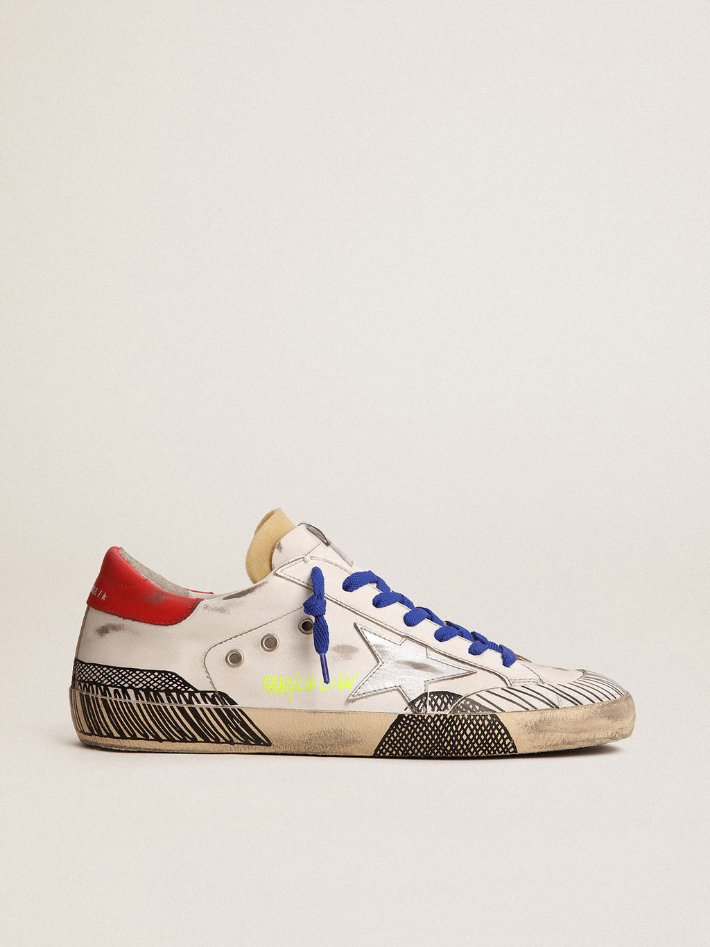 Super-Star LAB sneakers in white leather and multi-foxing-effect print| Golden Goose