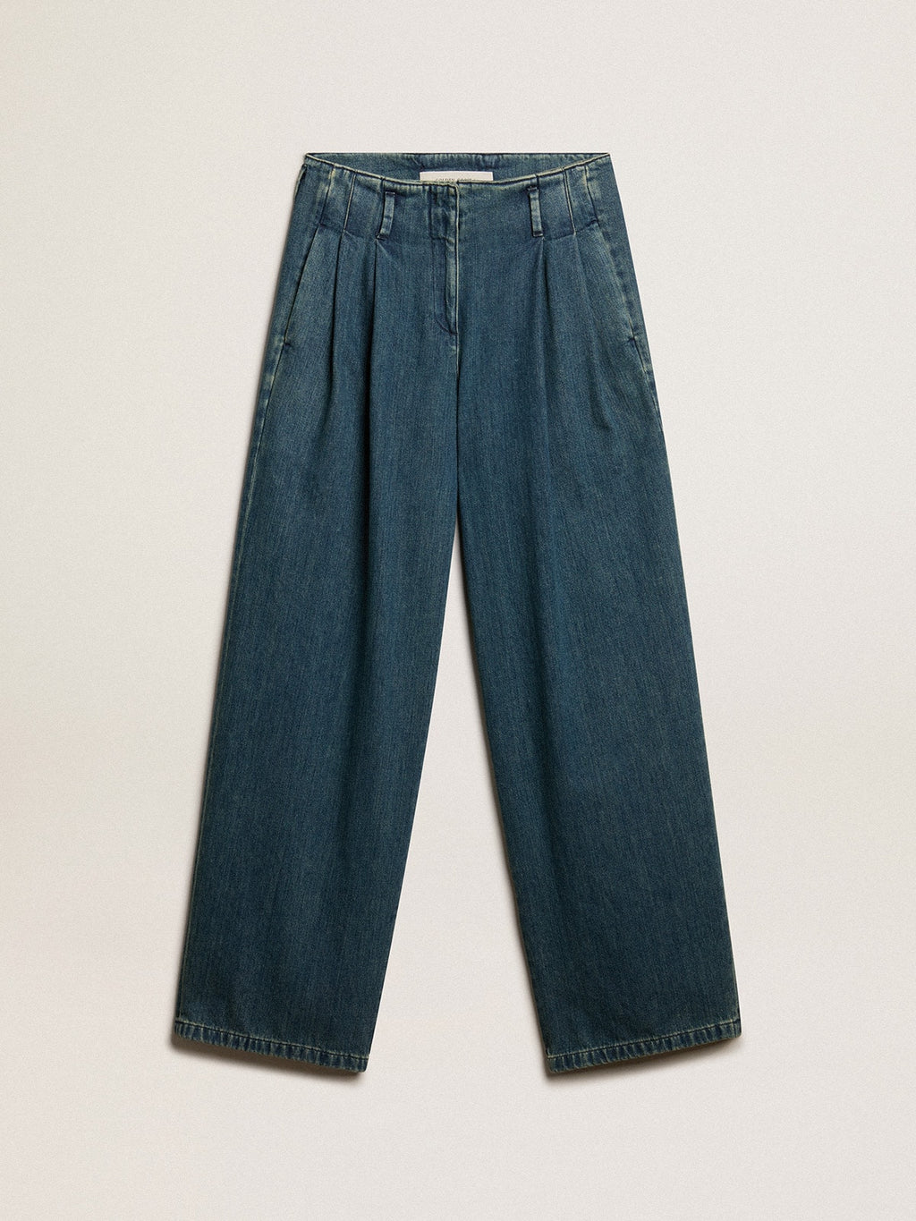 Women's blue cotton pleated pants| Golden Goose
