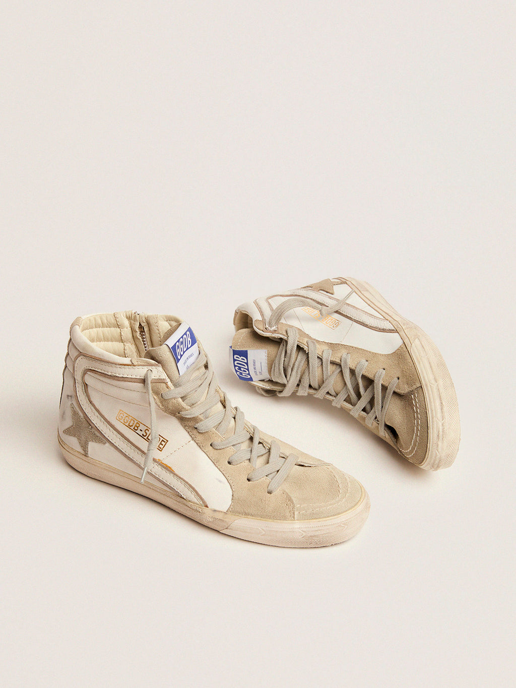 Women's Slide with ice-gray suede star and white flash| Golden Goose