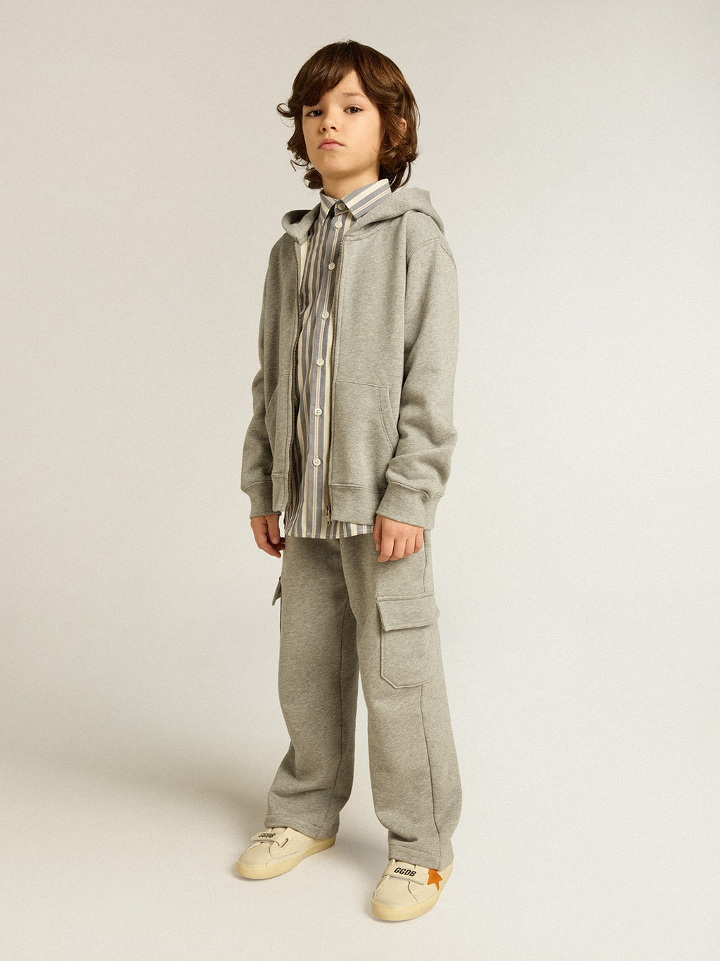 Gray melange cotton cargo joggers with embroidery| Golden Goose