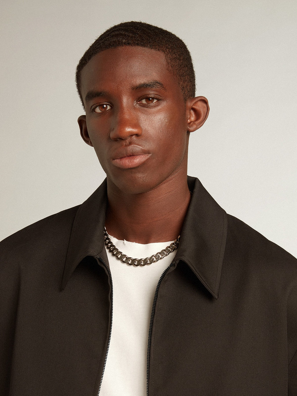 Men's zip-up jacket in black wool gabardine| Golden Goose