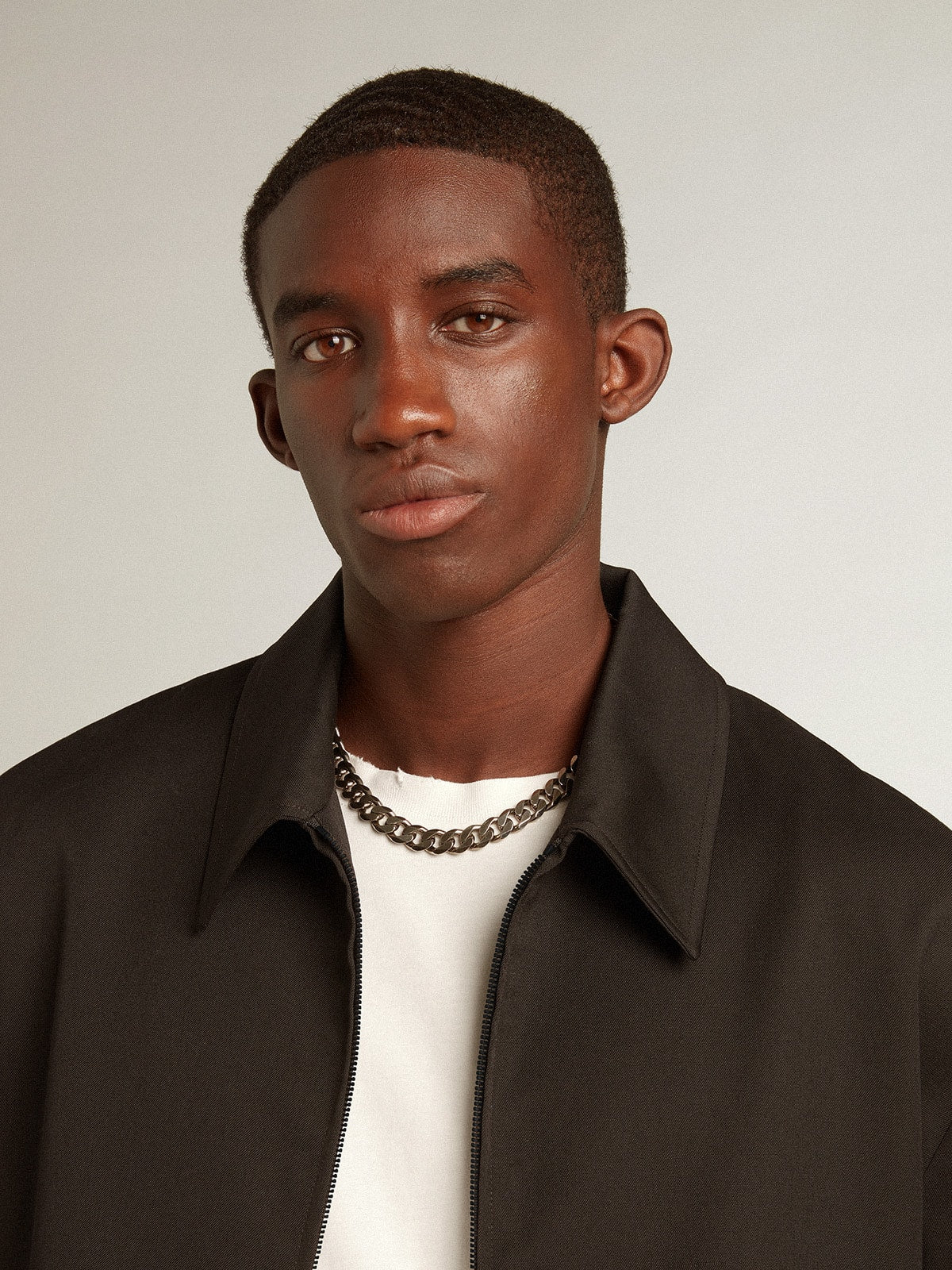 Men's zip-up jacket in black wool gabardine| Golden Goose