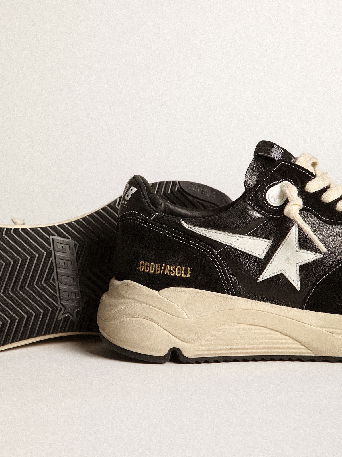 Men's Running Sole in black nappa leather and suede with a white star| Golden Goose