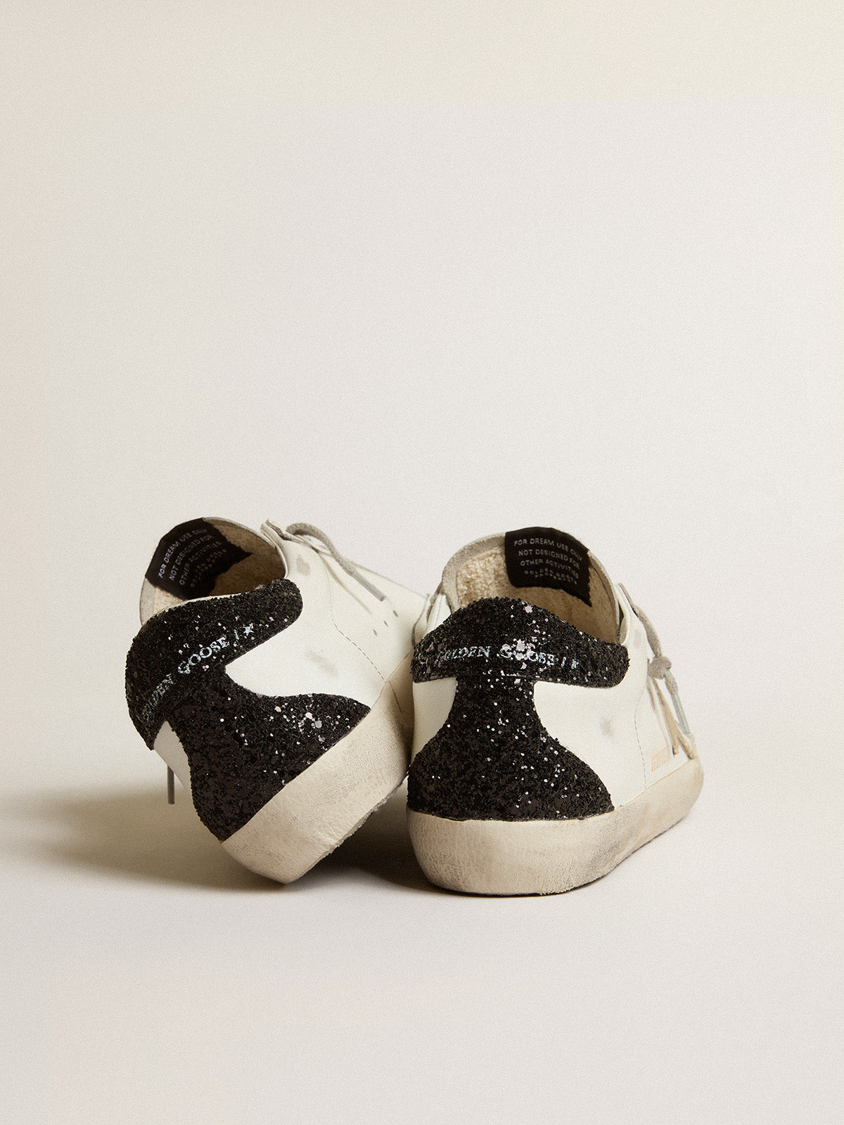 Super-Star with gold star and black glitter heel tab| Golden Goose
