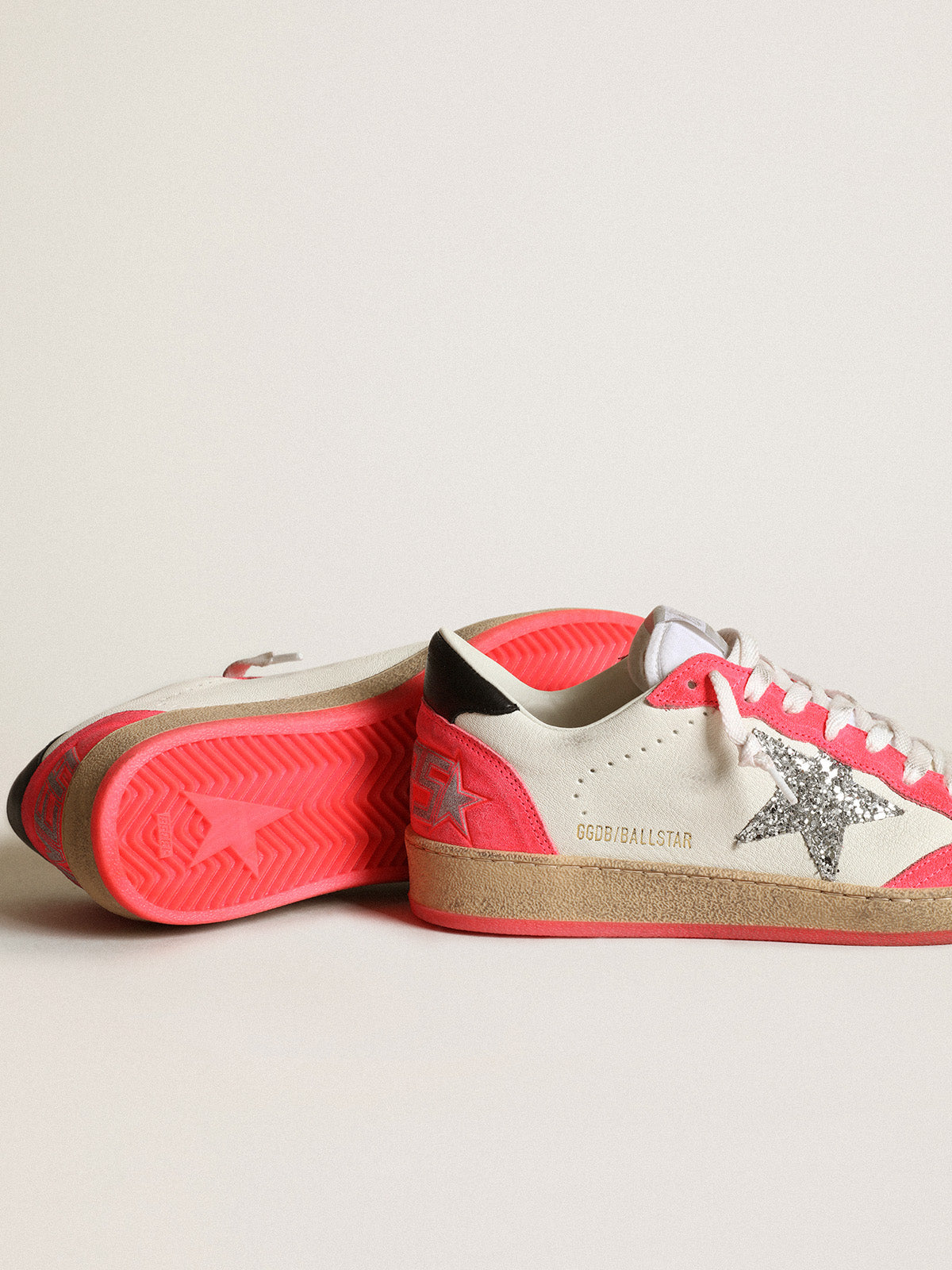 Women's Ball Star in white nappa with glitter star| Golden Goose