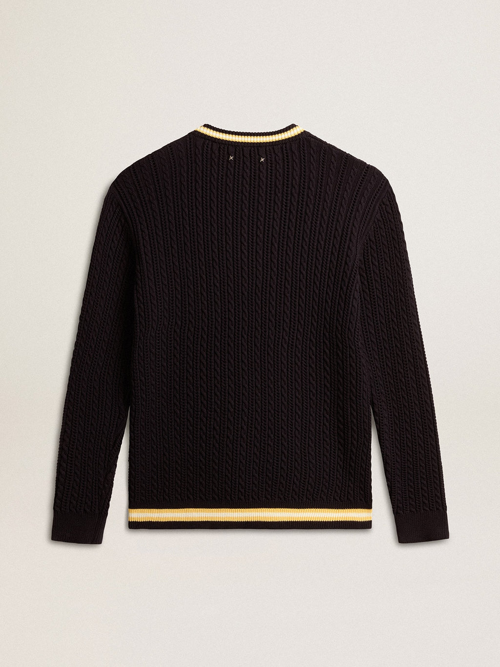 Men's blue round-neck sweater with contrasting ribbing