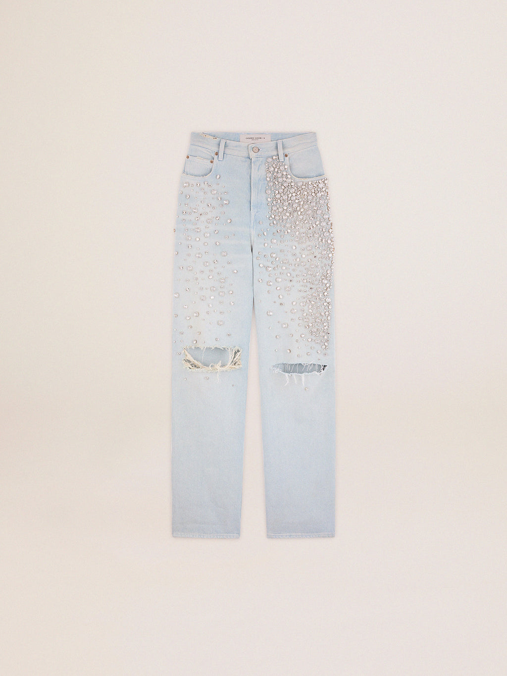 Women's bleached jeans with cabochon crystals| Golden Goose