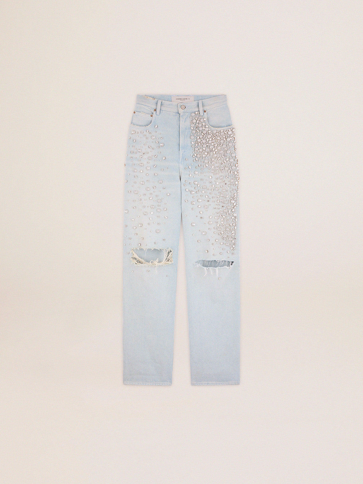 Women's bleached jeans with cabochon crystals| Golden Goose