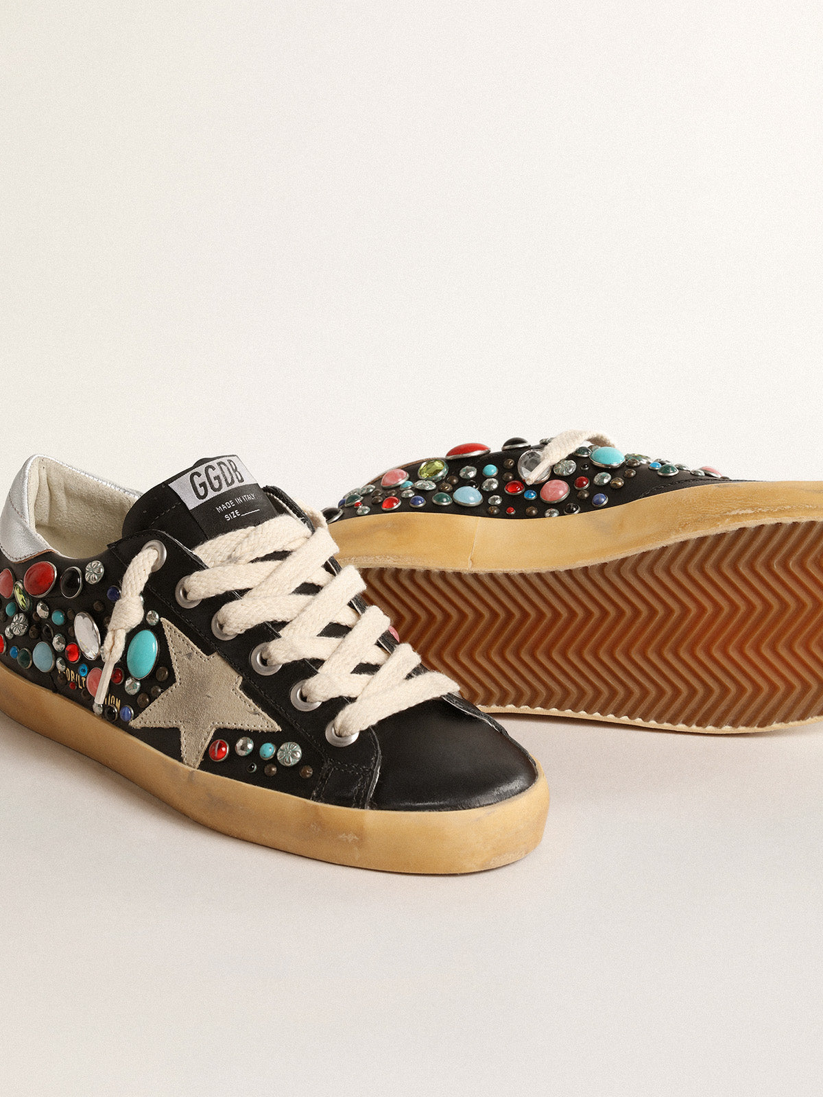 Super-Star with multicolored studs and beige suede star| Golden Goose