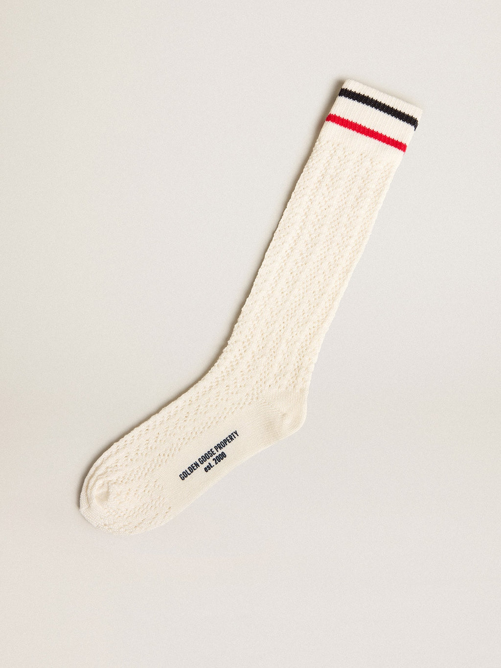 Long ribbed socks in vintage white with two-tone stripes| Golden Goose