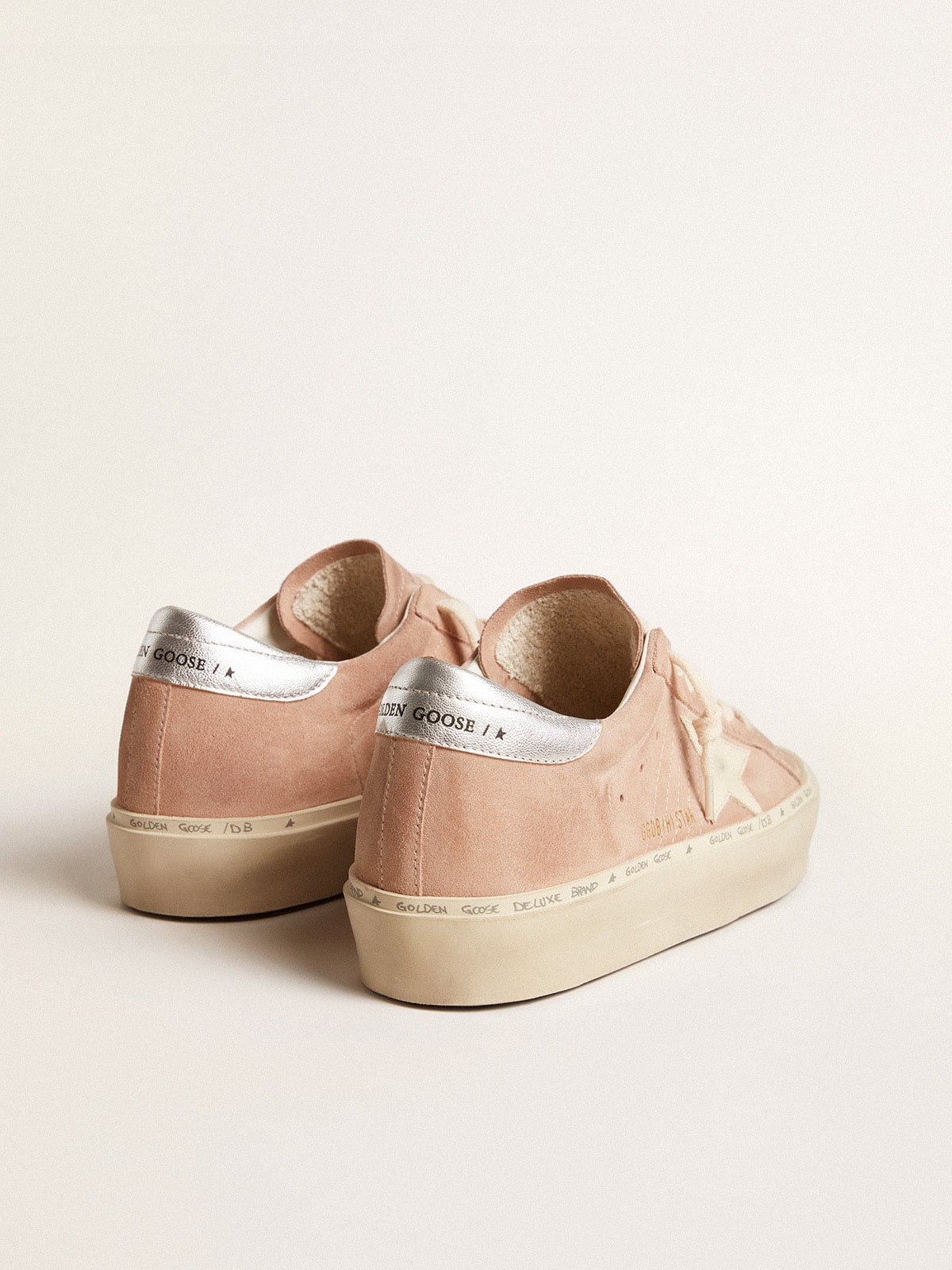 Women's Hi Star in pink suede with cream star and silver leather heel tab| Golden Goose