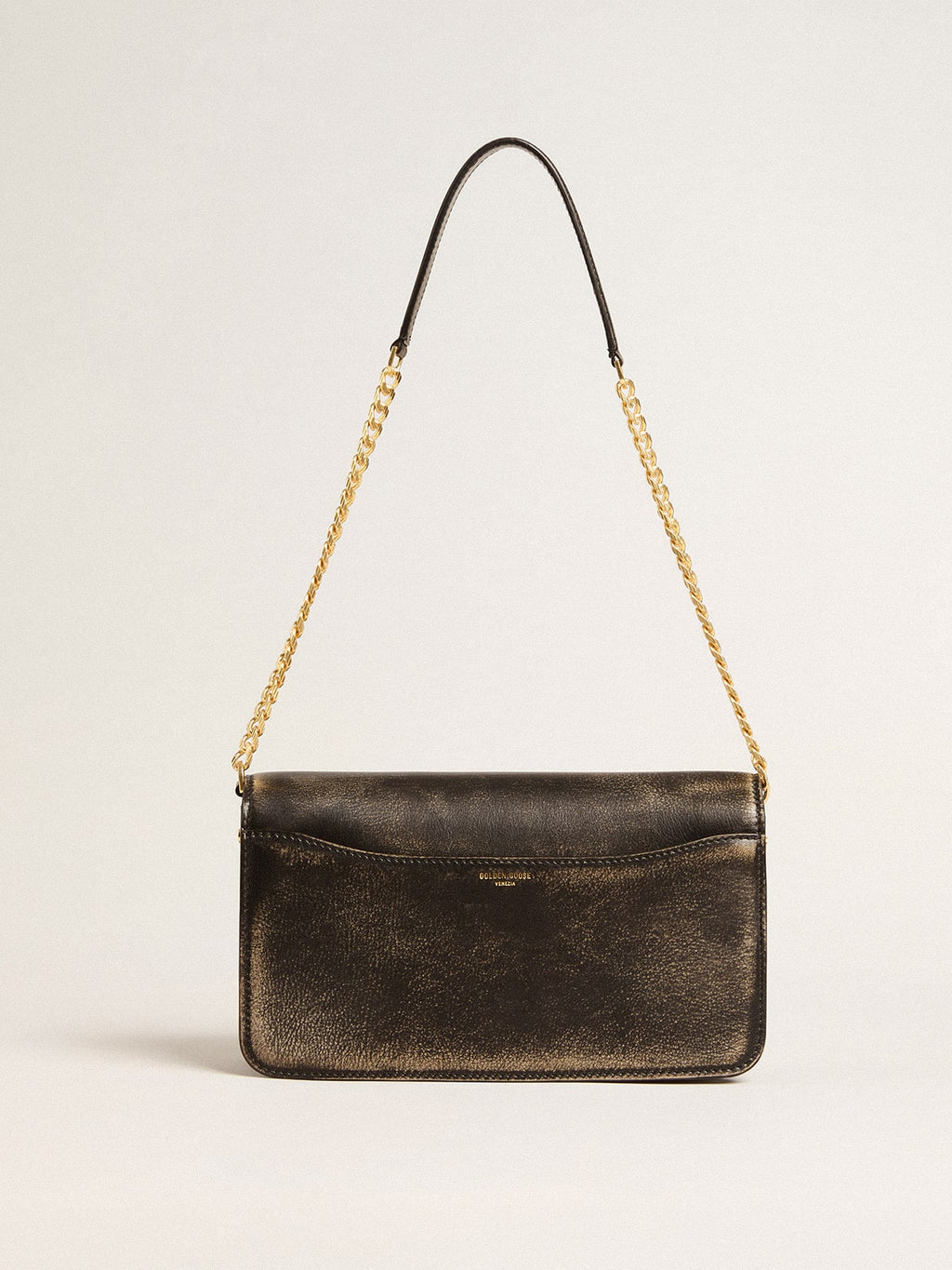 Gioia Bag in black vintage leather with gold details| Golden Goose