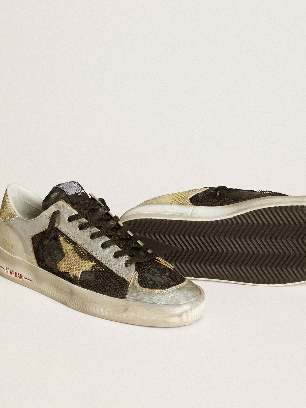 Stardan LAB in silver leather and mesh with golden star and heel tab| Golden Goose