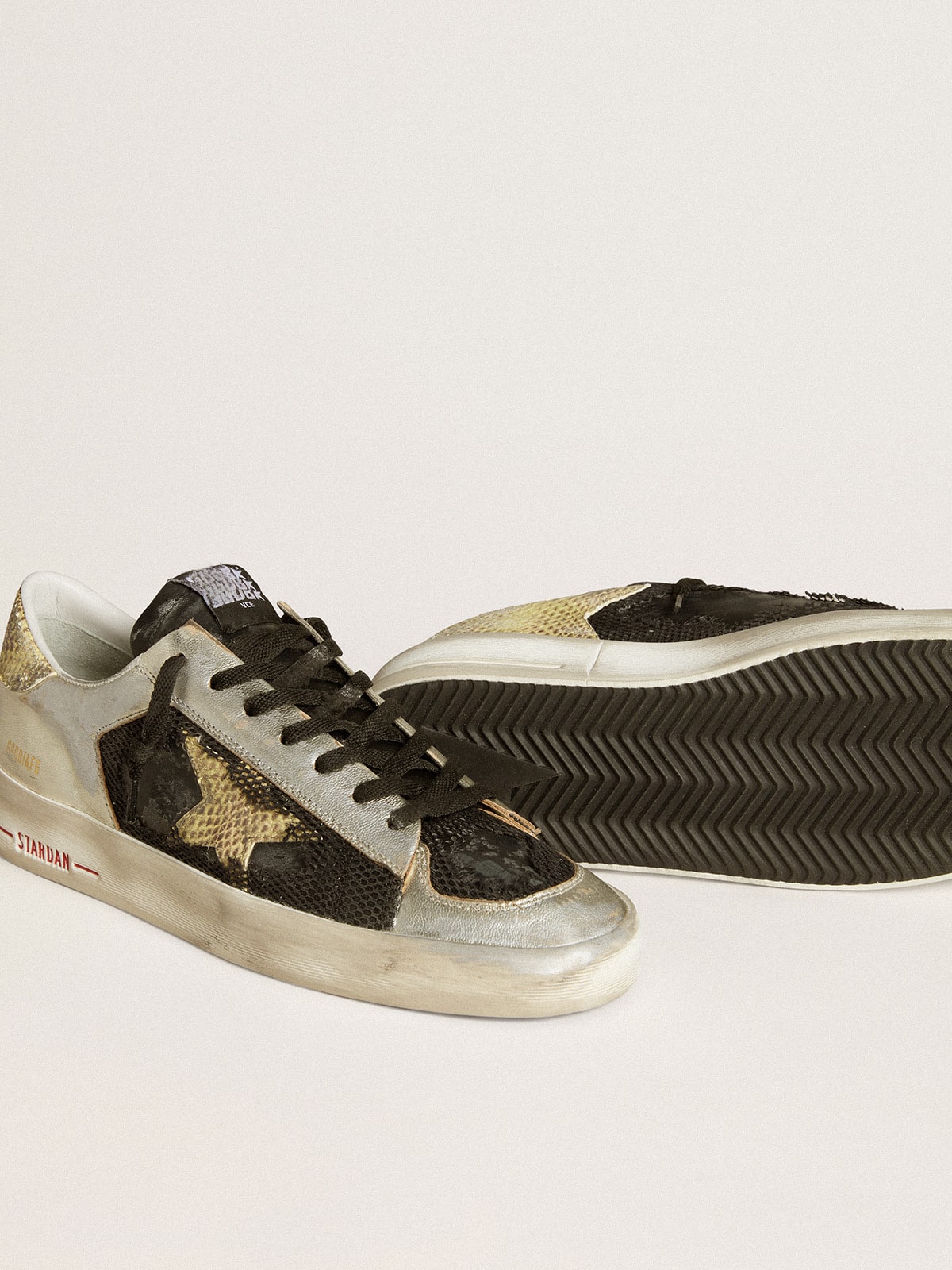 Stardan LAB in silver leather and mesh with golden star and heel tab| Golden Goose