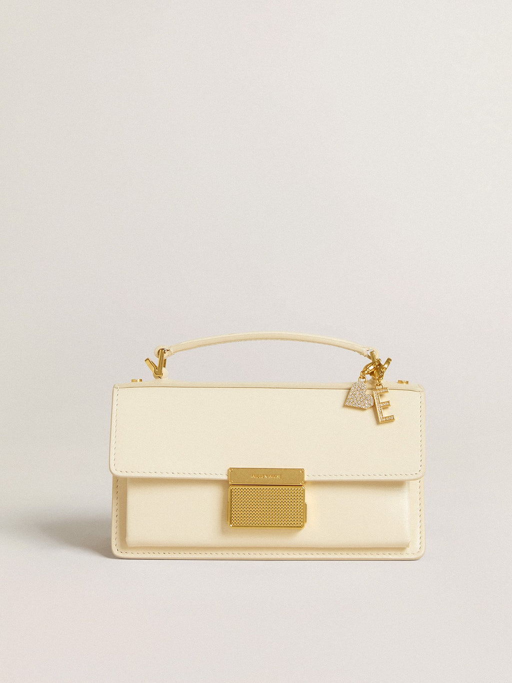 Letter E charm in gold-colored brass with crystals| Golden Goose
