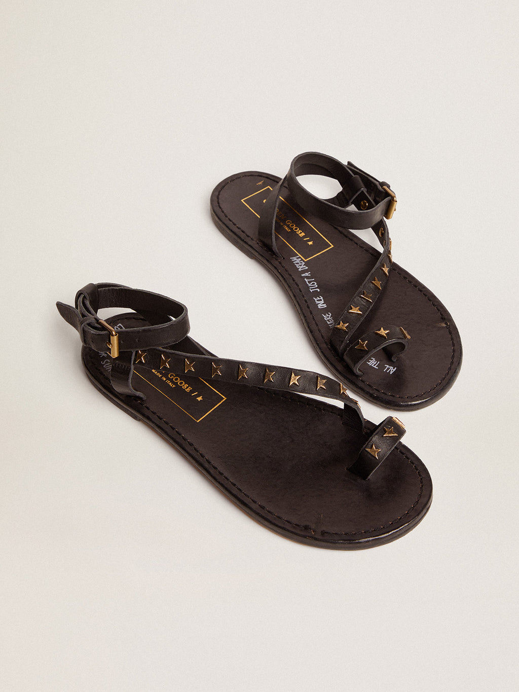 Women's black leather thong sandals Janis| Golden Goose