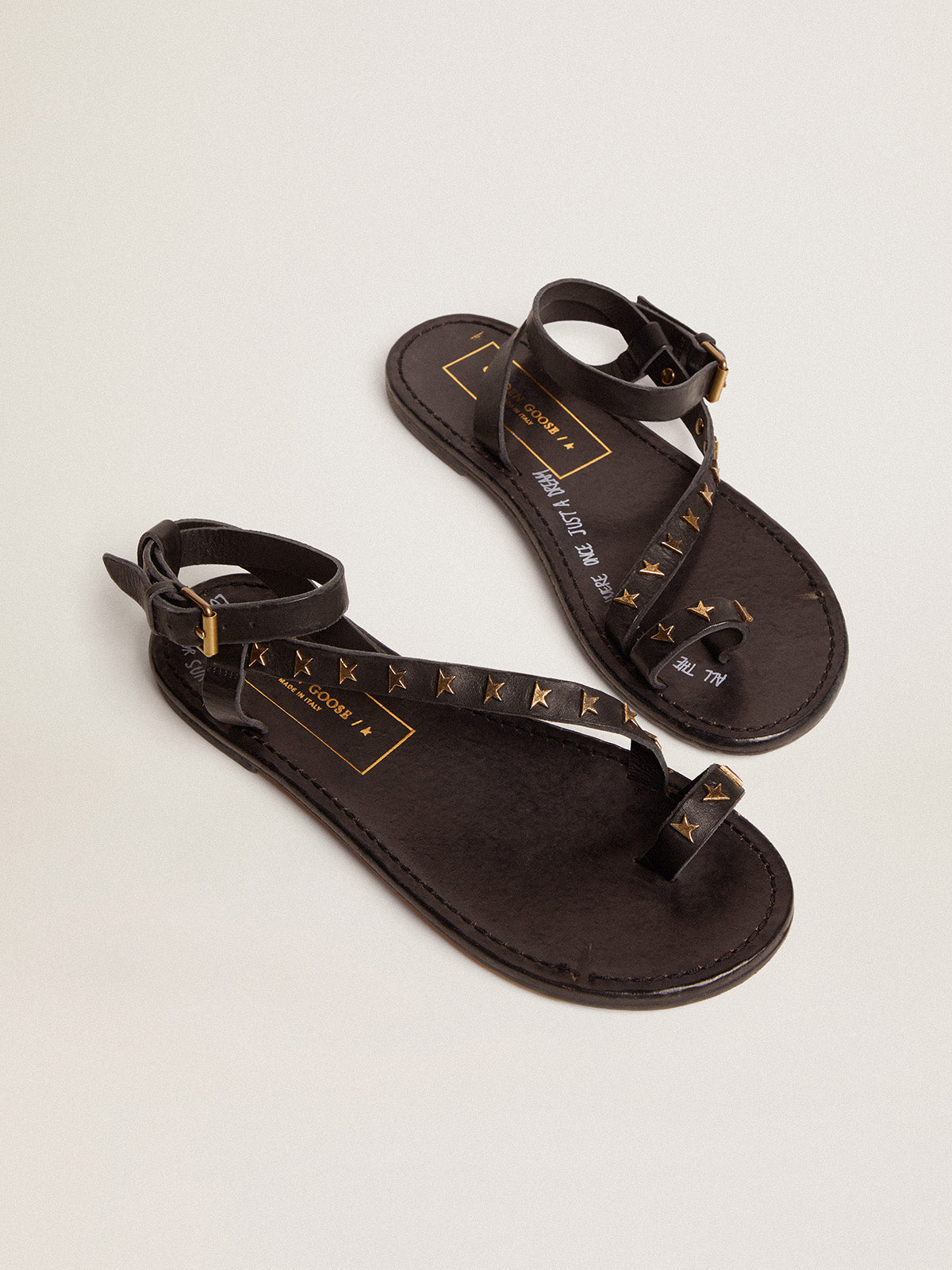 Women's black leather thong sandals Janis| Golden Goose