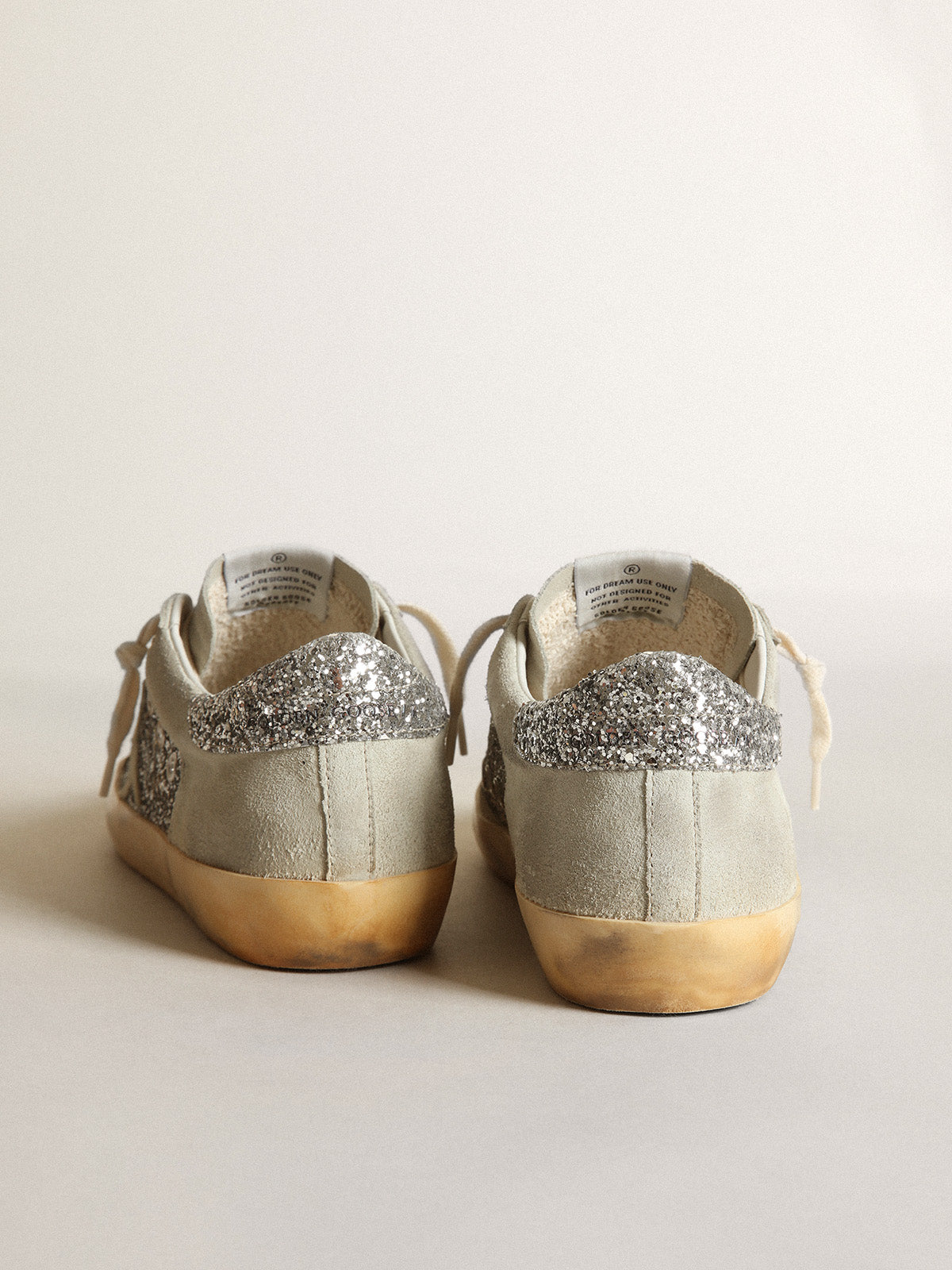 Women's Super-Star in silver glitter with ice-gray star and inserts| Golden Goose