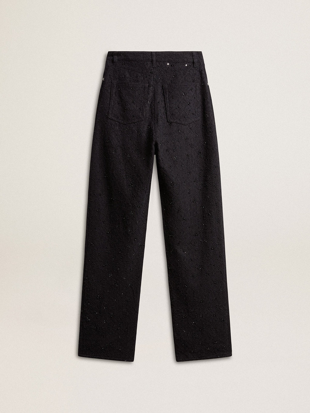 Women's cotton denim pants with crystal and stone decoration