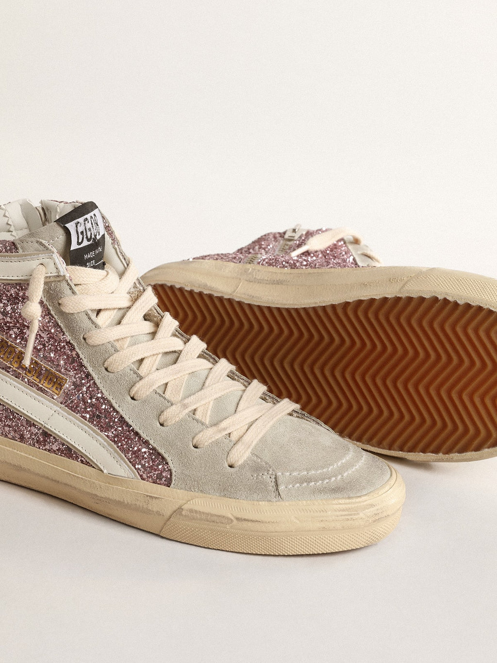 Slide in lilac glitter with white leather star and flash| Golden Goose