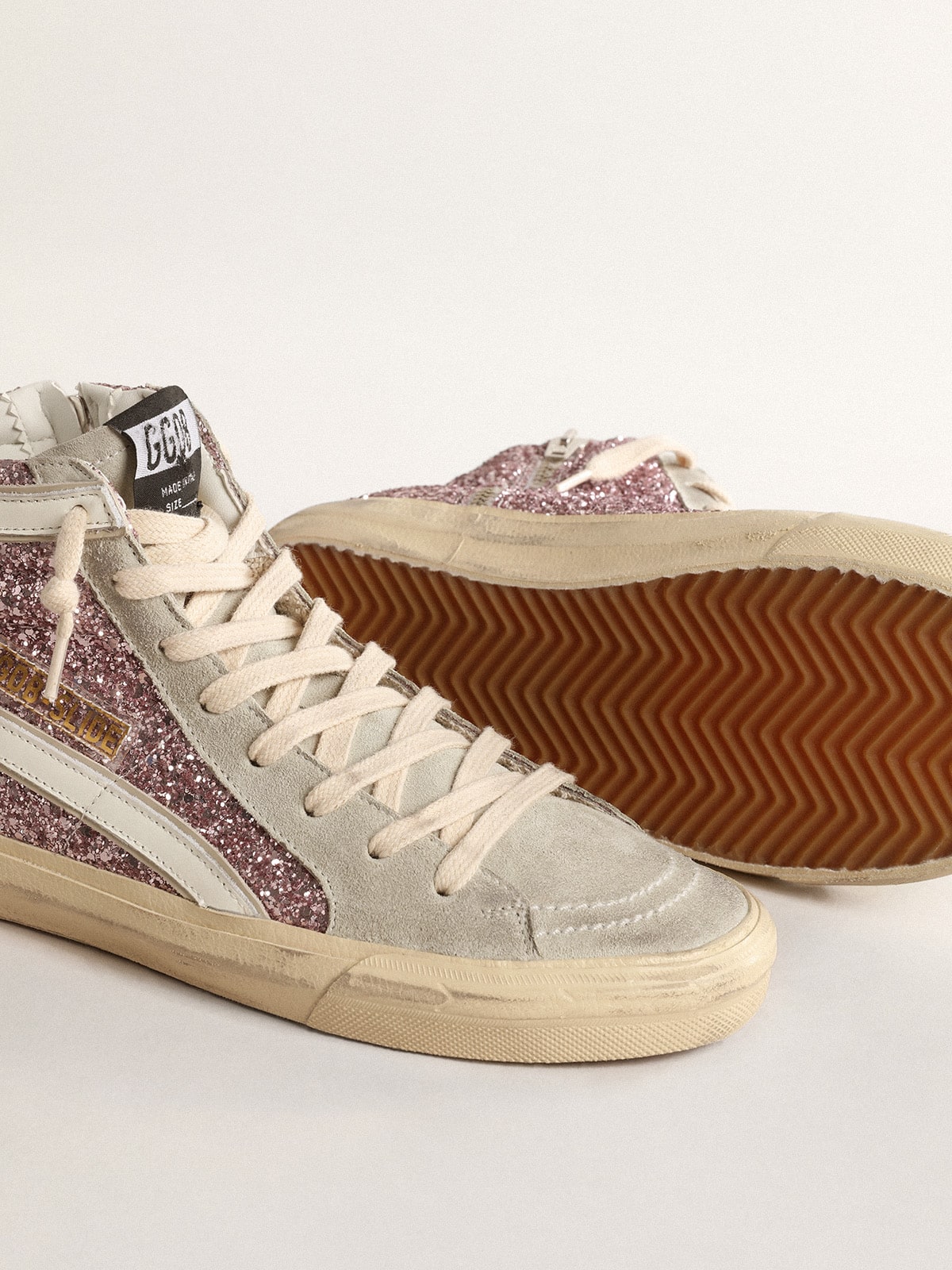 Slide in lilac glitter with white leather star and flash| Golden Goose