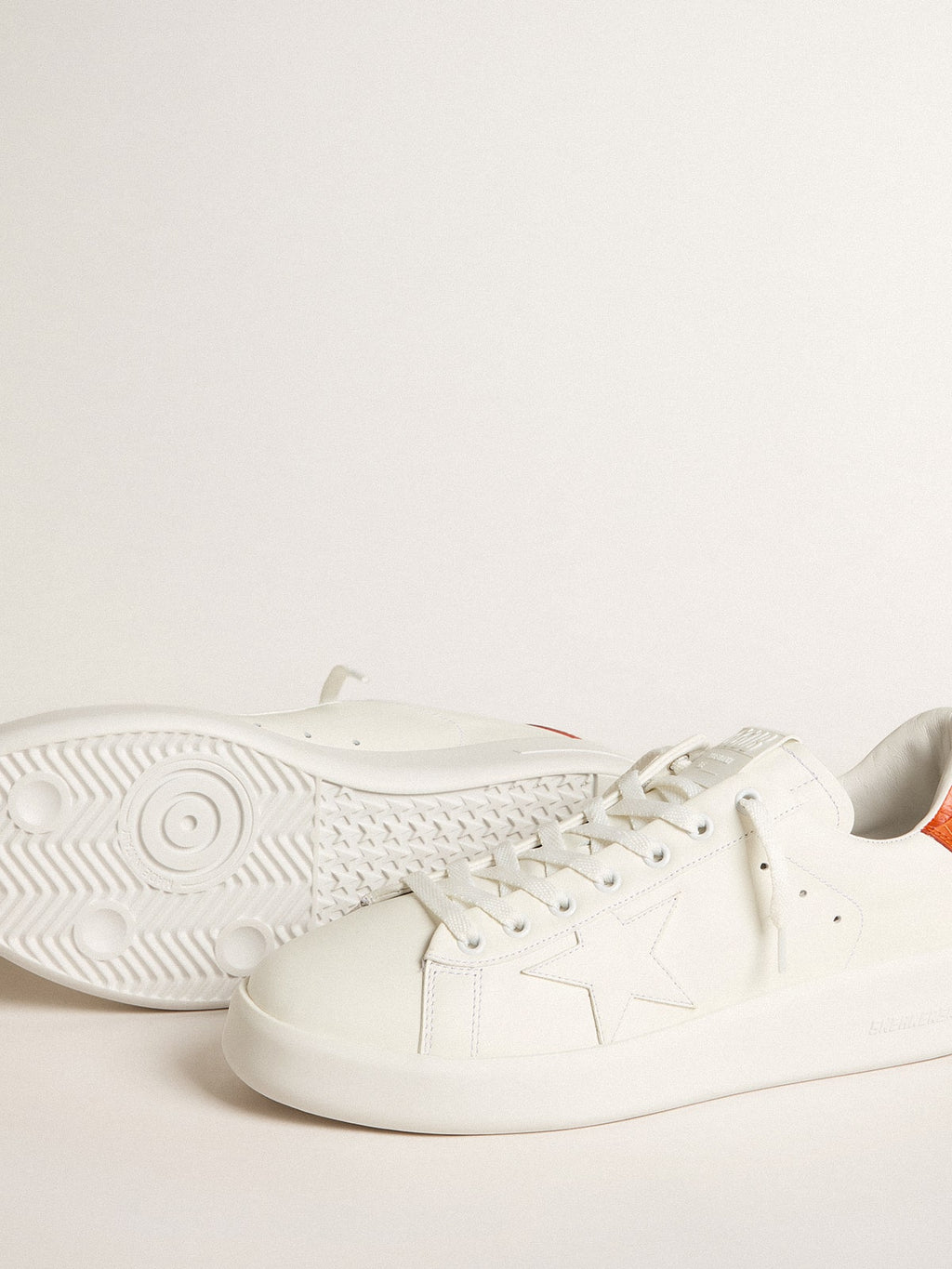 Men's Purestar with white leather star and orange heel tab| Golden Goose
