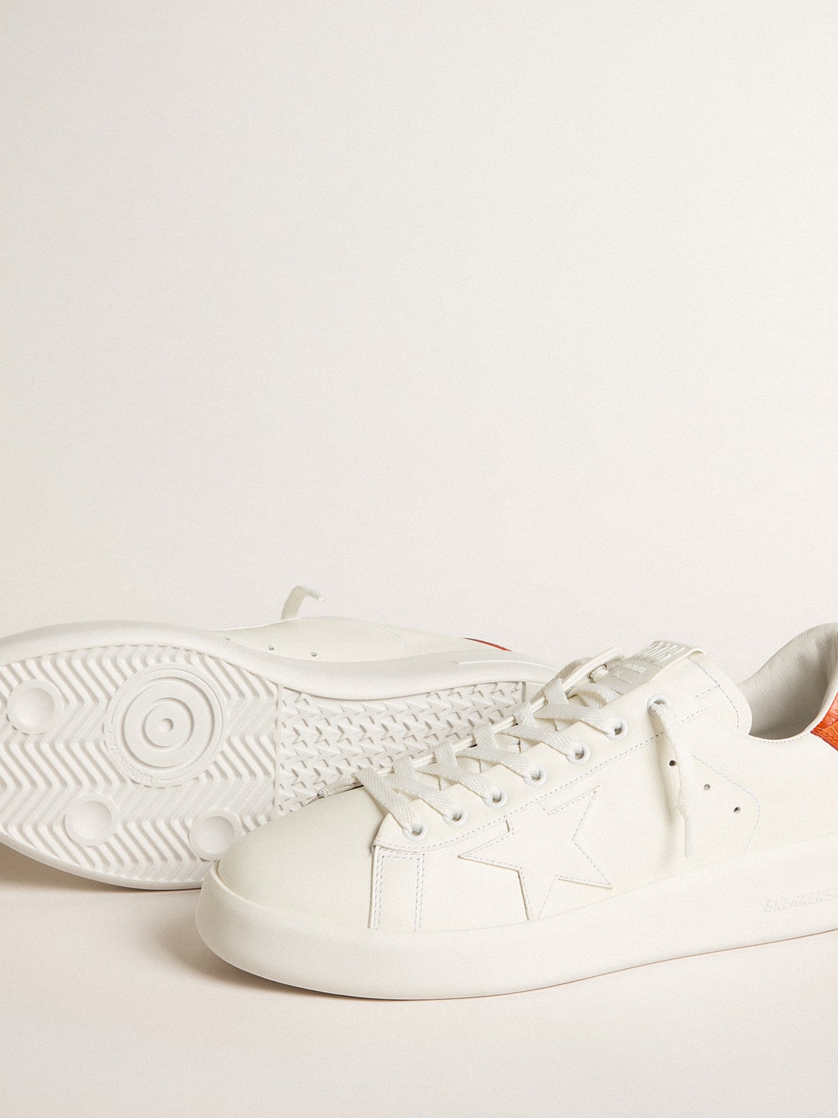 Men's Purestar with white leather star and orange heel tab| Golden Goose