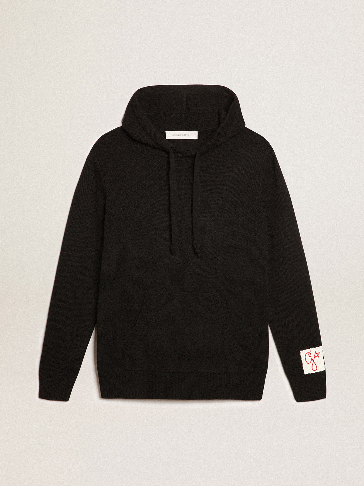 Men's black cashmere blend sweatshirt with hood| Golden Goose