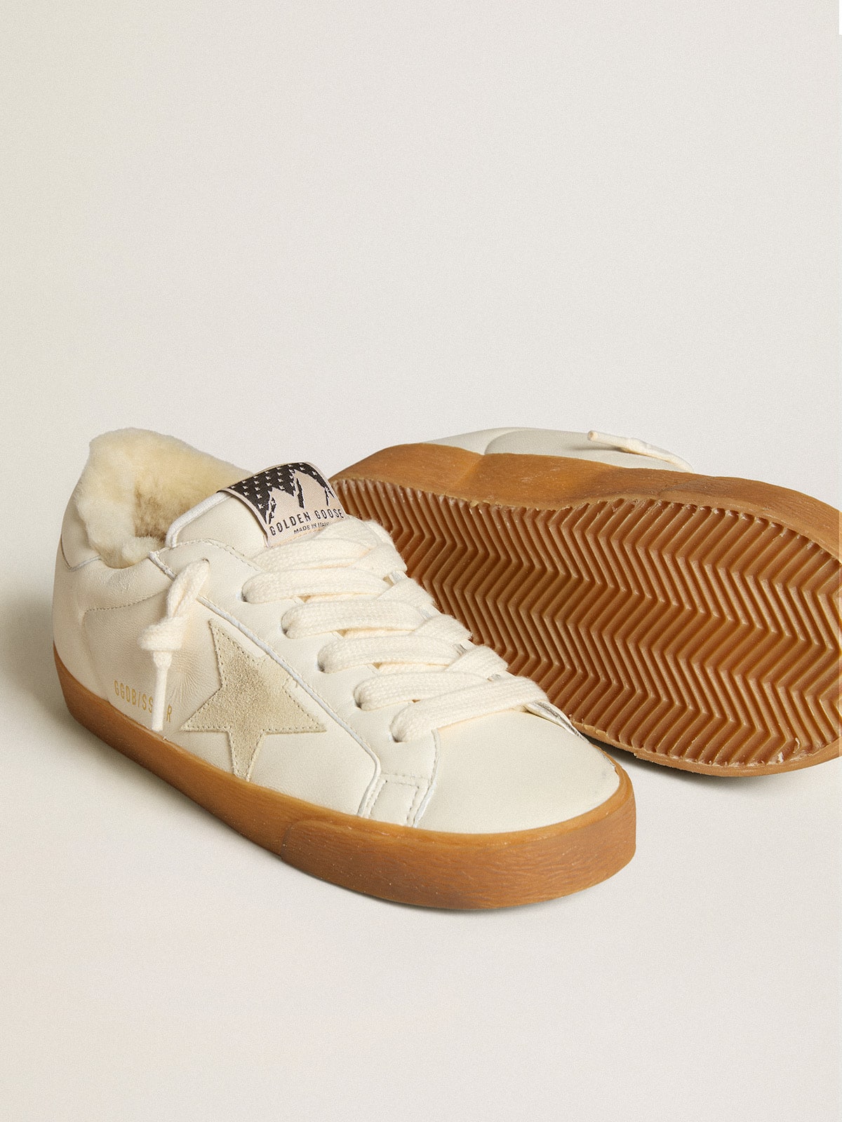 Super-Star in white nappa with suede star and shearling lining| Golden Goose