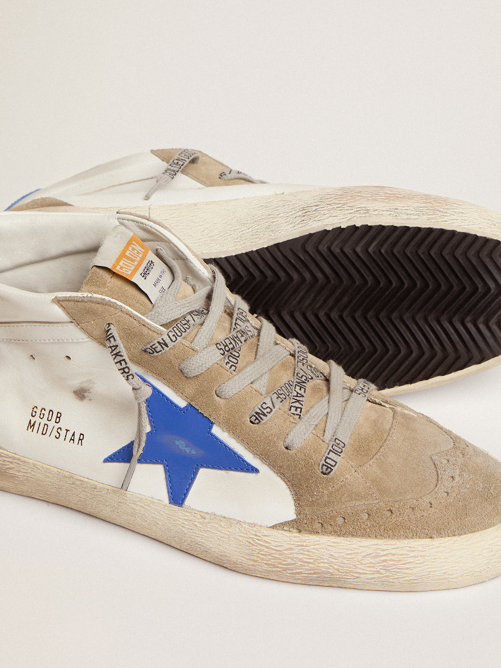 Men's Mid Star in white leather with blue star and dove gray inserts| Golden Goose