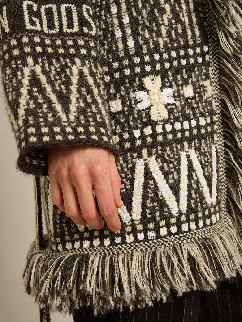 Cardigan with belt and dark gray Fair Isle pattern| Golden Goose