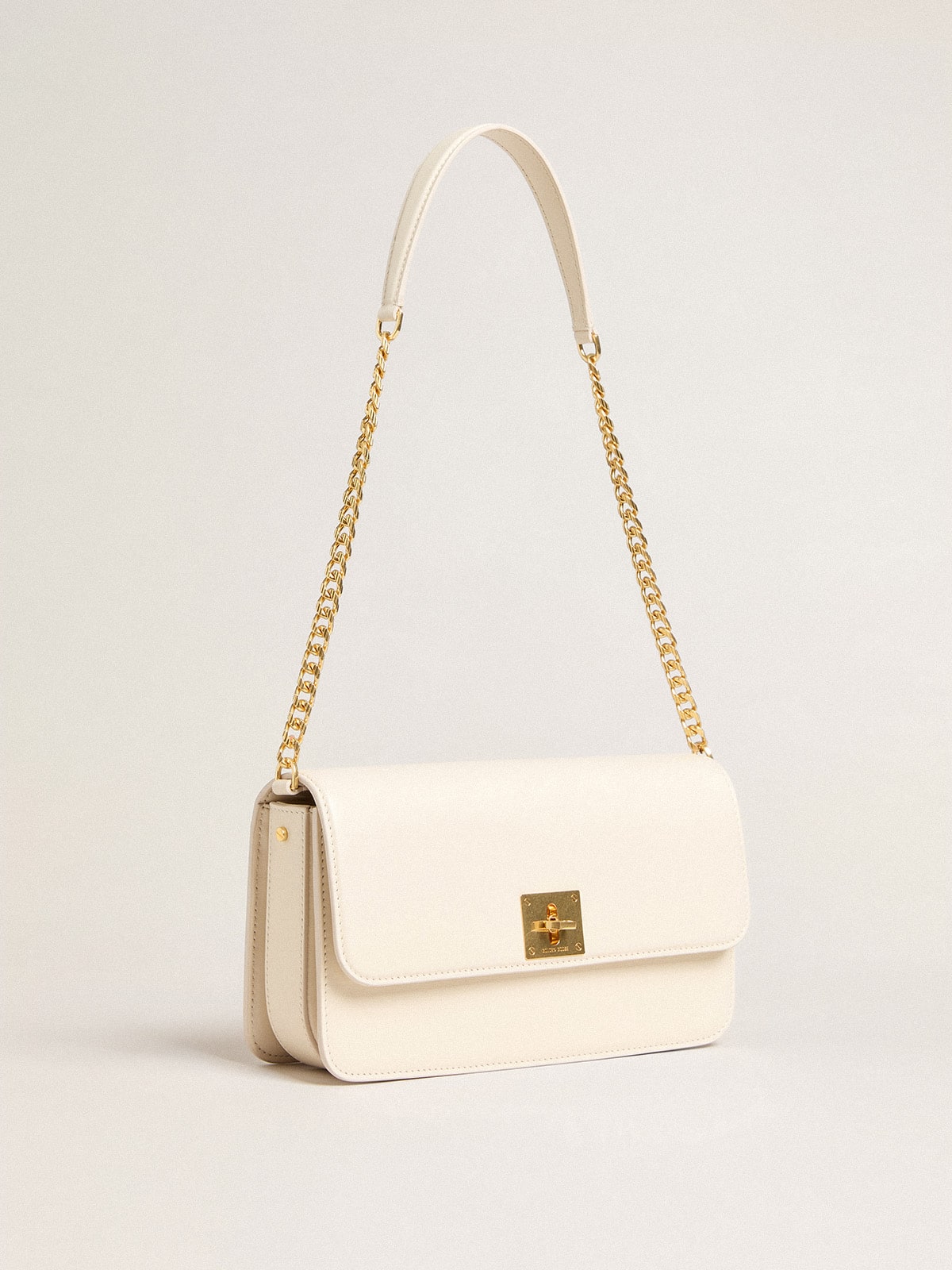Gioia Bag in butter-colored boarded leather with gold details| Golden Goose