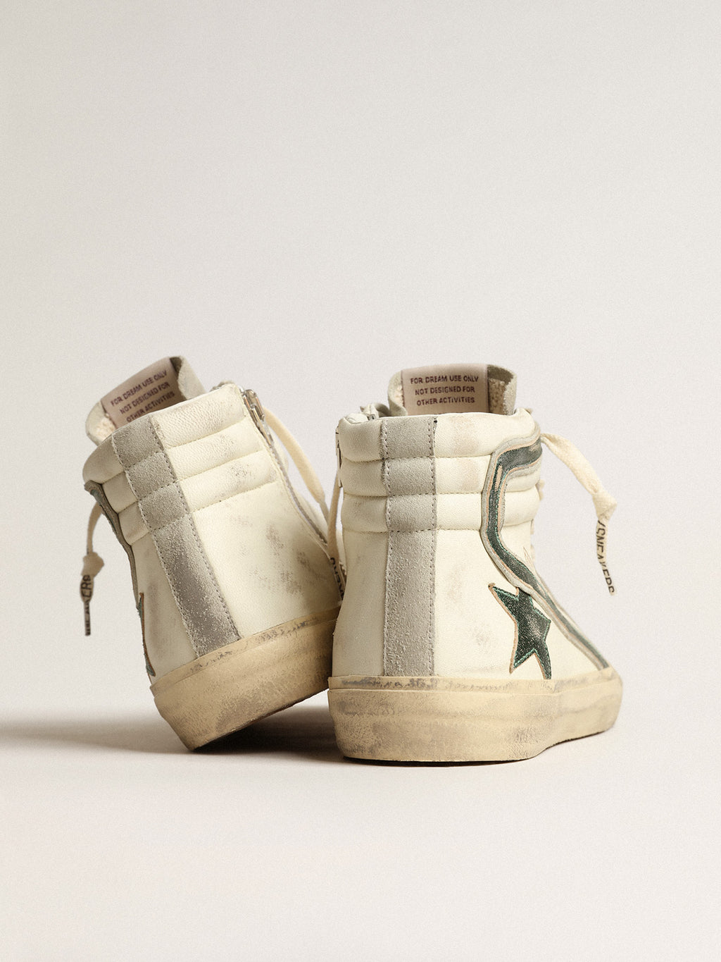 Slide in beige nappa with green laminated leather star and flash| Golden Goose
