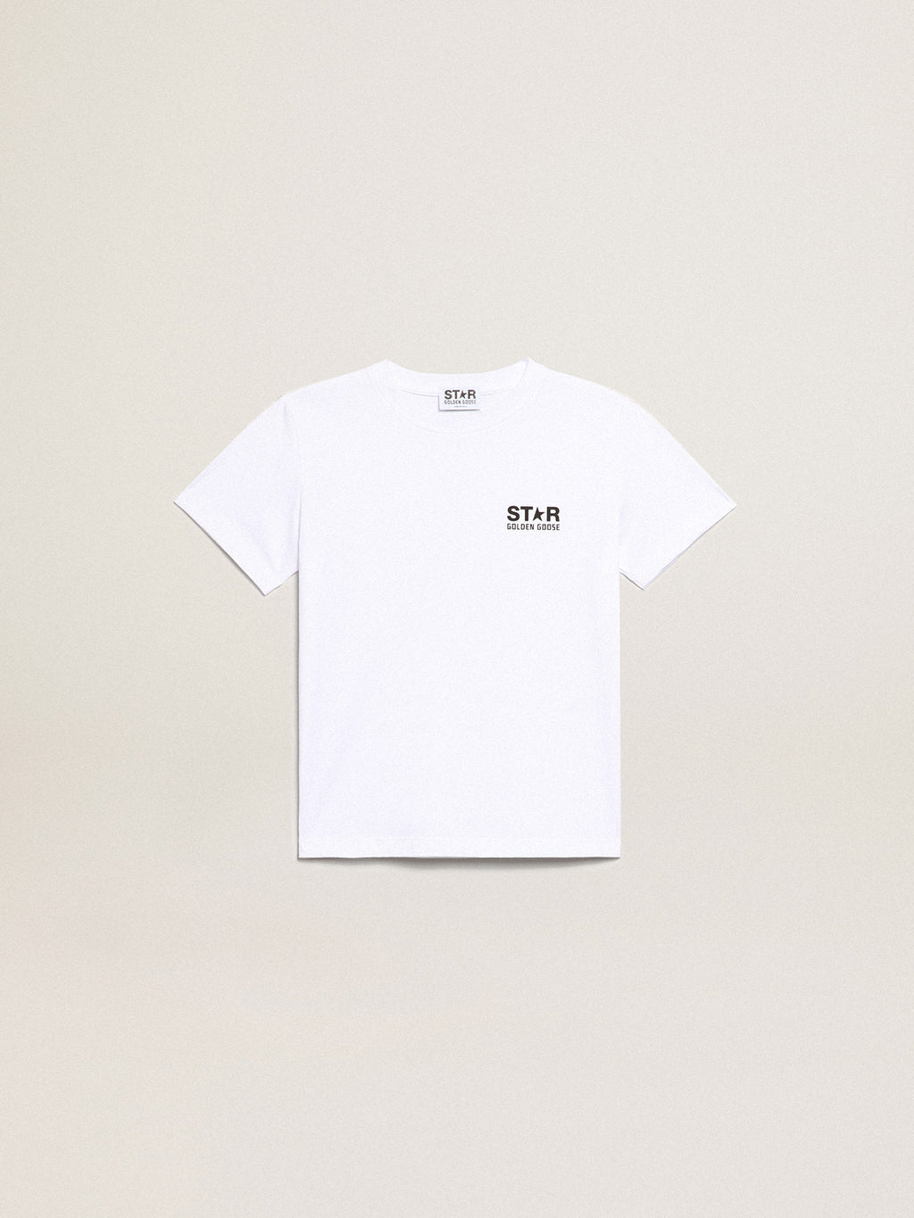 White T-shirt with contrasting black logo and star| Golden Goose