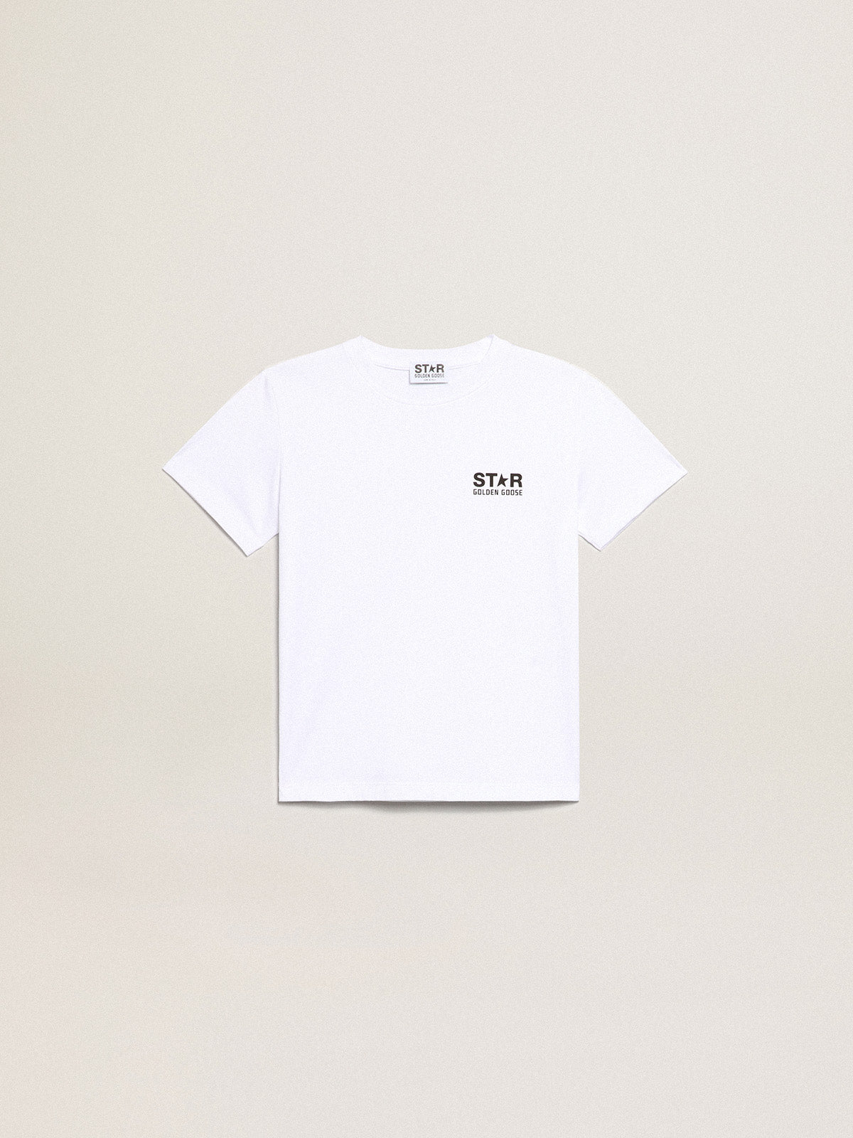 White T-shirt with contrasting black logo and star| Golden Goose
