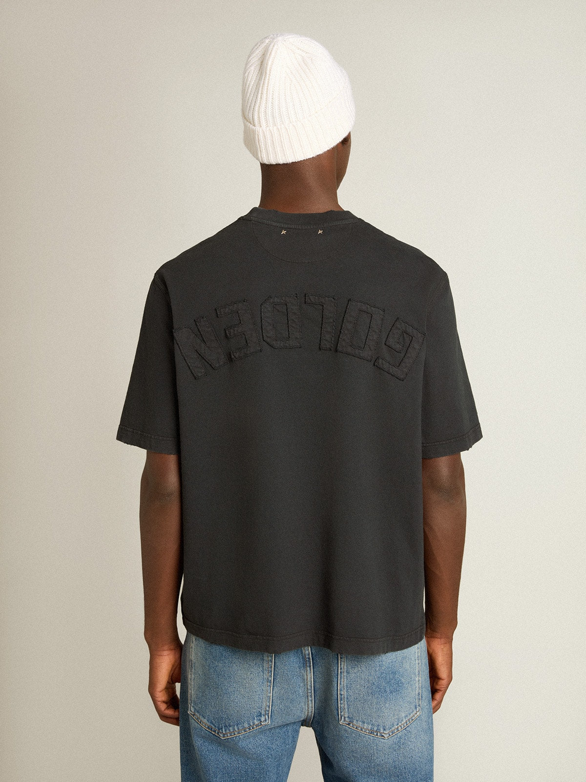 T-shirt in washed black with reverse logo on the back - Jersey Capsule| Golden Goose