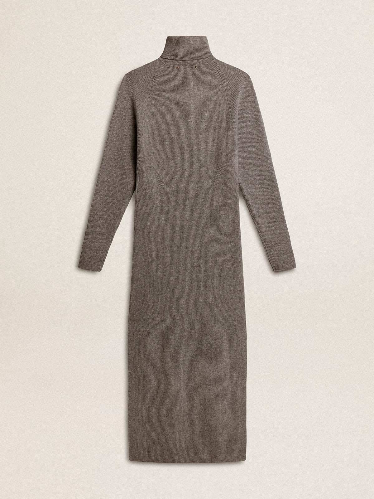 Gray melange ribbed woolen dress with high neck