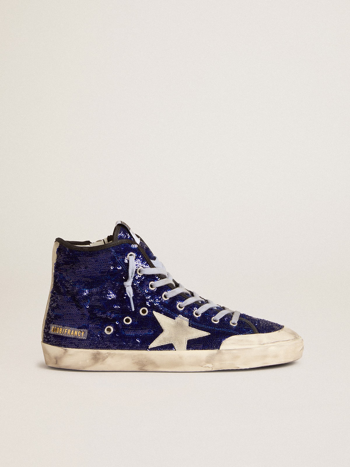 Women's Francy Penstar in bright blue sequins with ice-gray suede star| Golden Goose