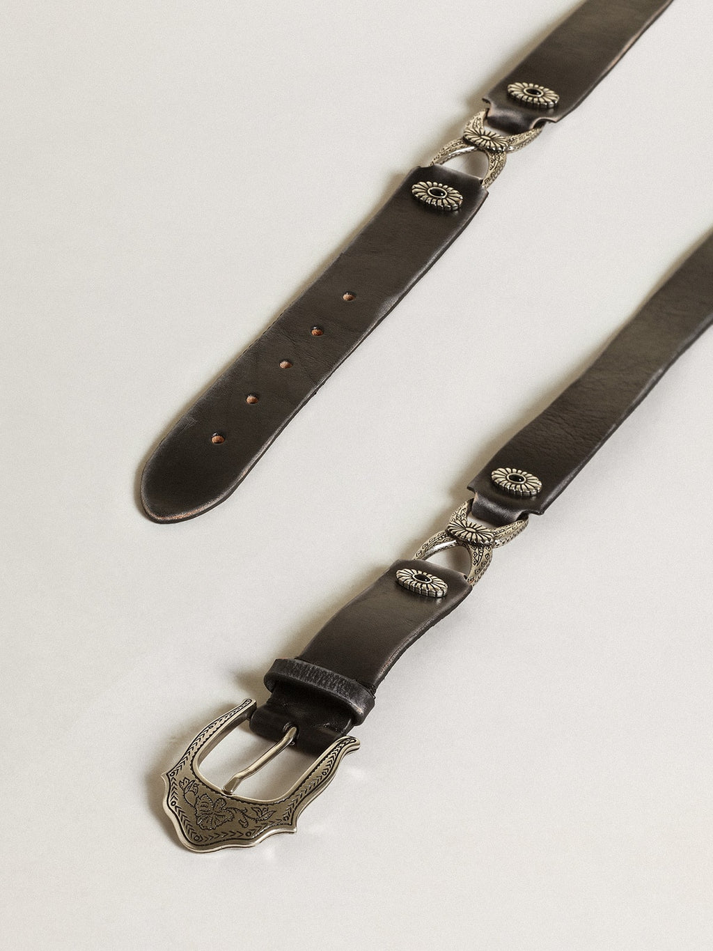 Women's belt in black leather with silver decorations| Golden Goose