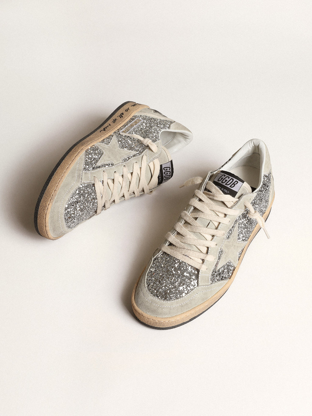 Ball Star in silver glitter with ice-gray suede inserts| Golden Goose