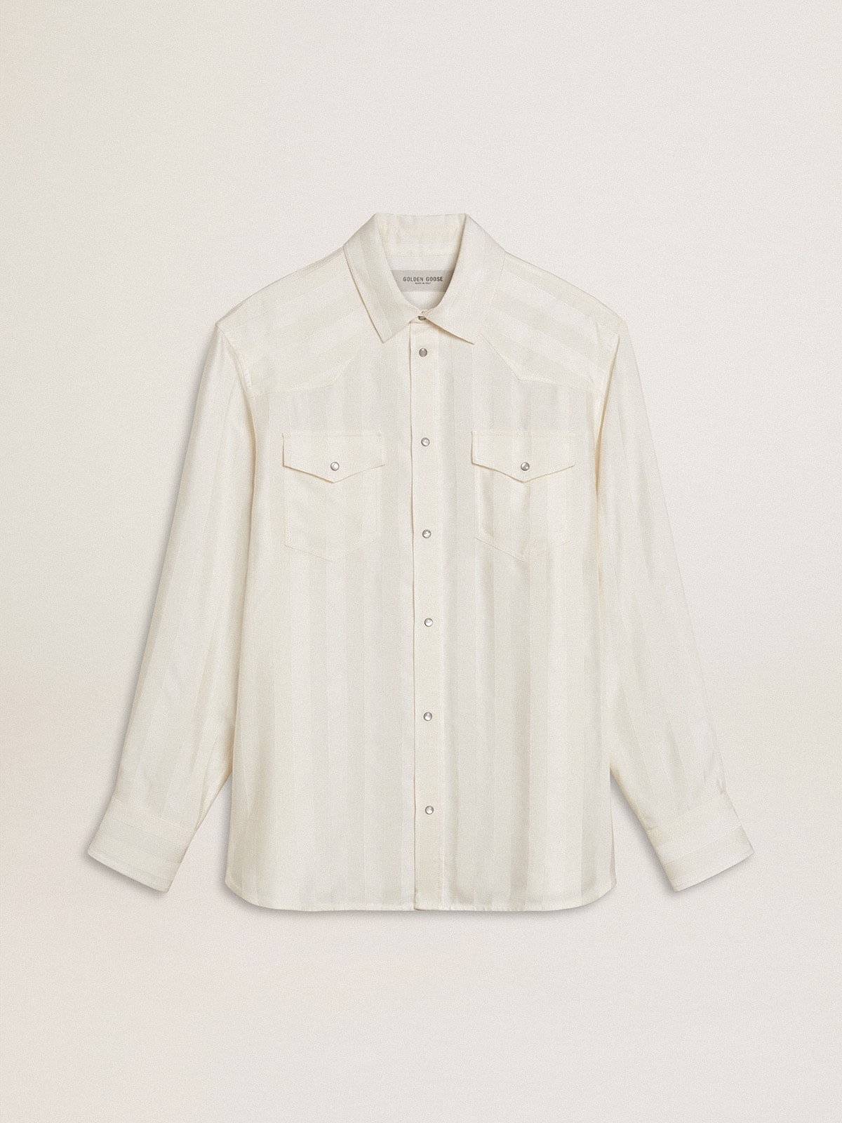 Men's oversized worn-white shirt with vertical stripes| Golden Goose
